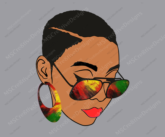 Melanin Lady with Sunglasses and Earring PNG